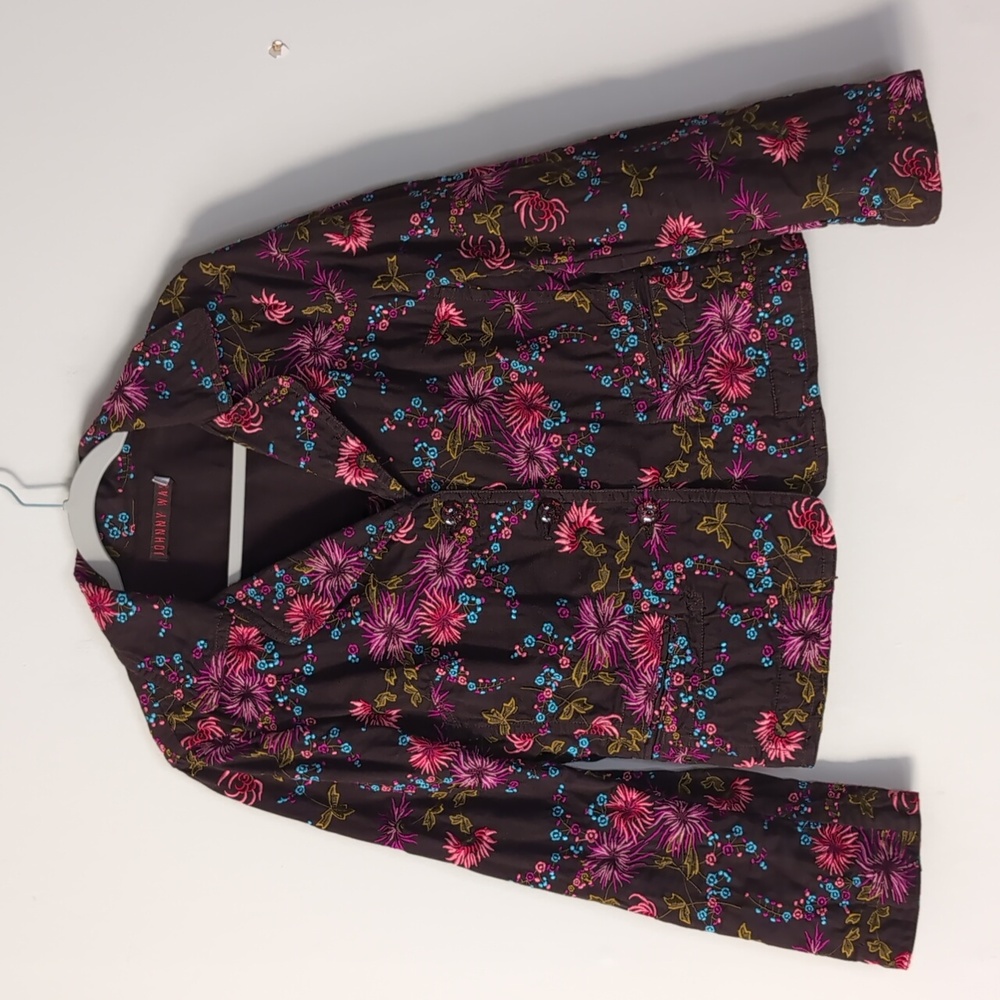 Johnny Was Embroidered Blazer Jacket Brown Pink Size Large